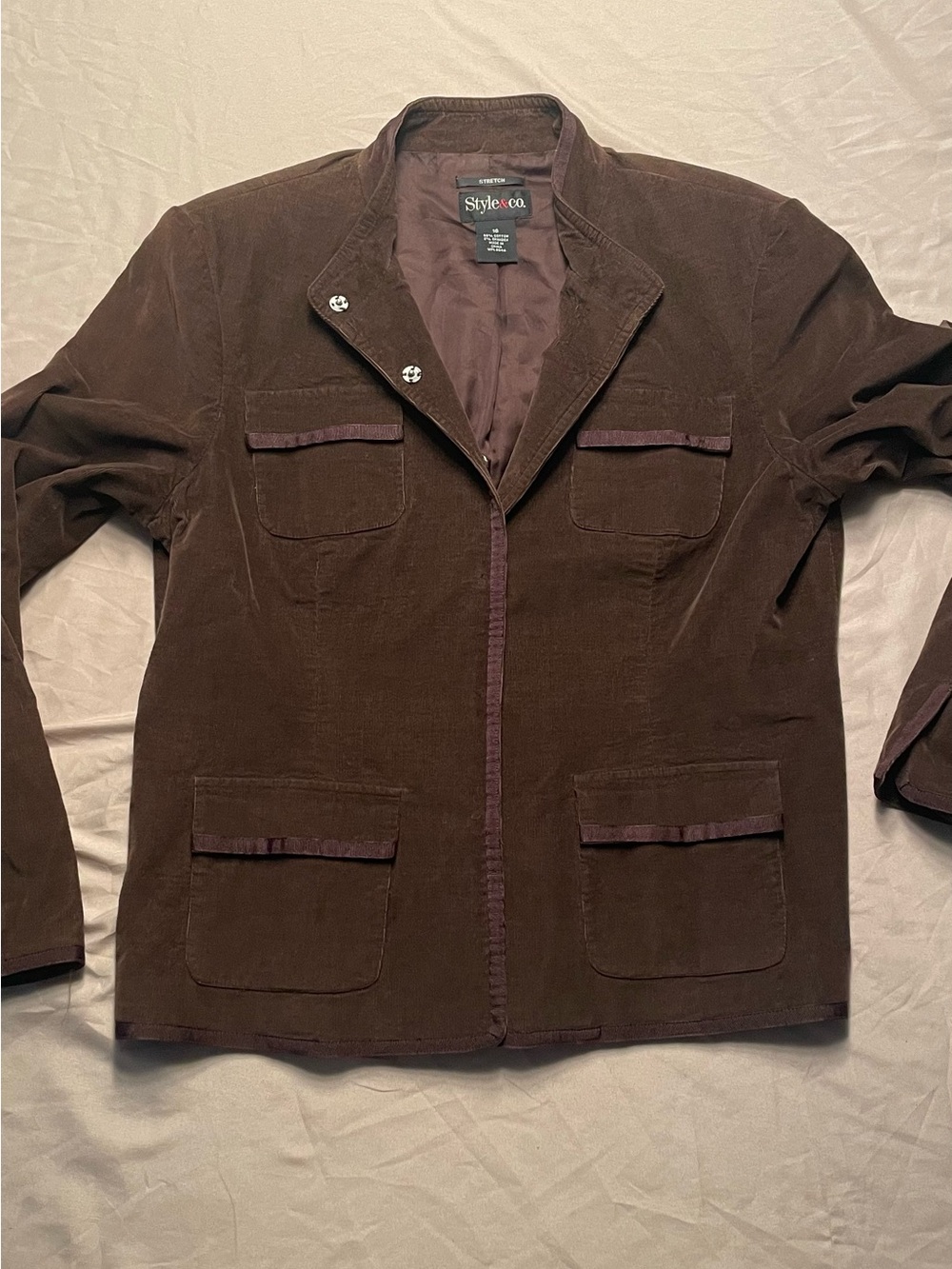 Style & Co. Women’s Dark Brown Corduroy Jacket Stretch Fit Size 16
